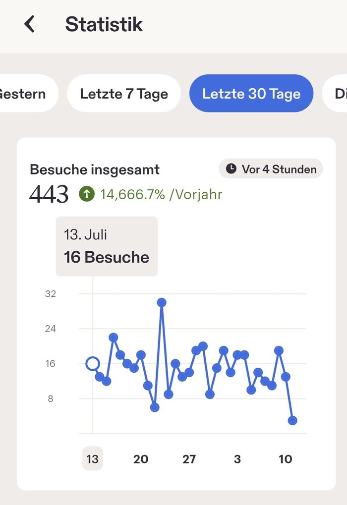 Statistik: Besuche insgesamt im Etsy-Shop, deutliches Wachstum gegenüber Vorjahr