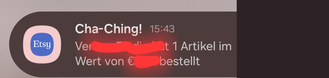 Echte Etsy-Verkaufsbenachrichtigung auf dem Sperrbildschirm