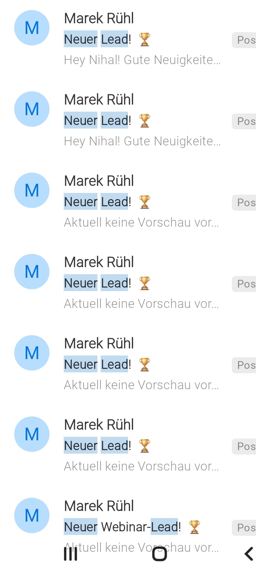 Benachrichtigungen über neue Leads aus dem Affiliate-Programm The Affiliate Code